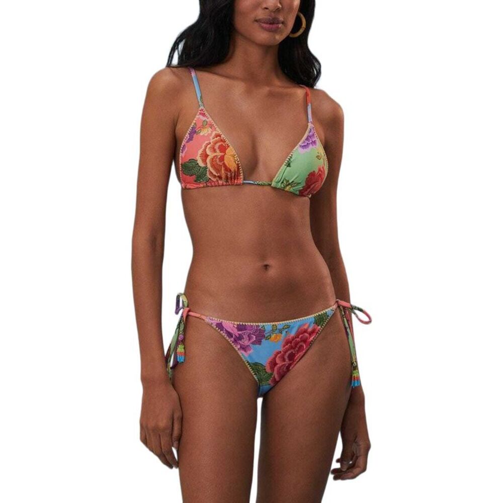 Floral Tie-Side Triangle Bikini Top & Bottom Set - Multi